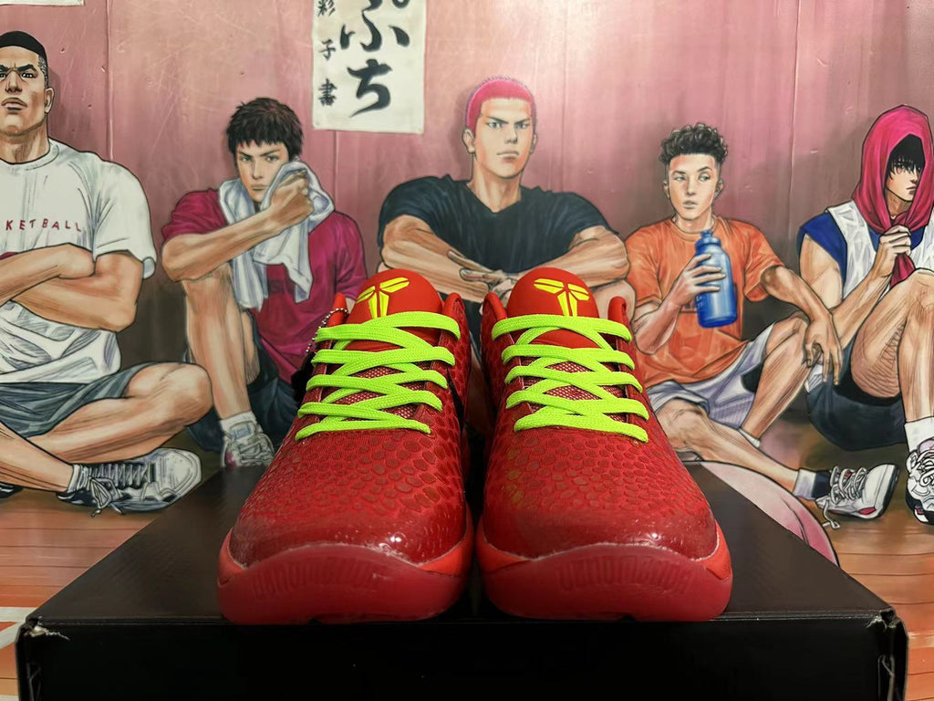 Nike Kobe 6 Red Basketball Sneakers with Volt Laces