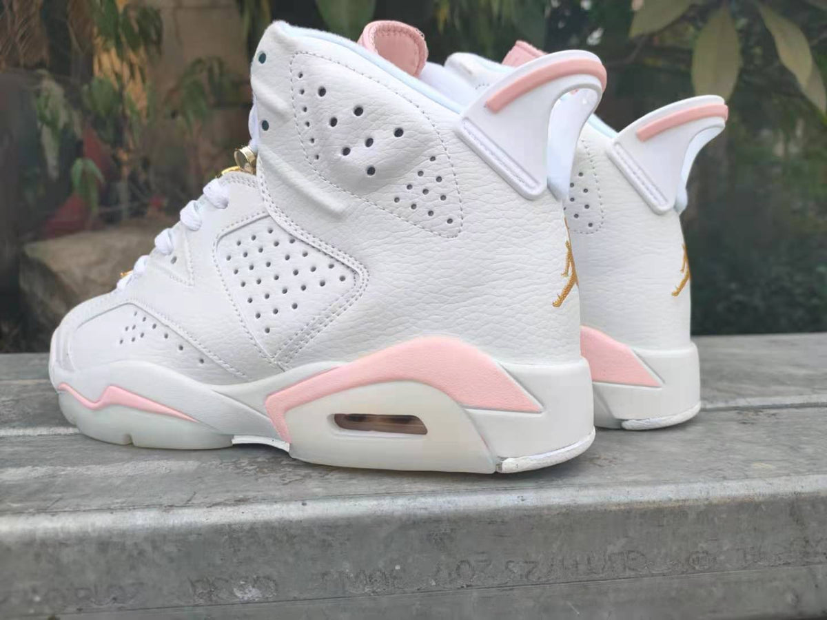 Jordan 6 High-Top Sneakers in White and Pink