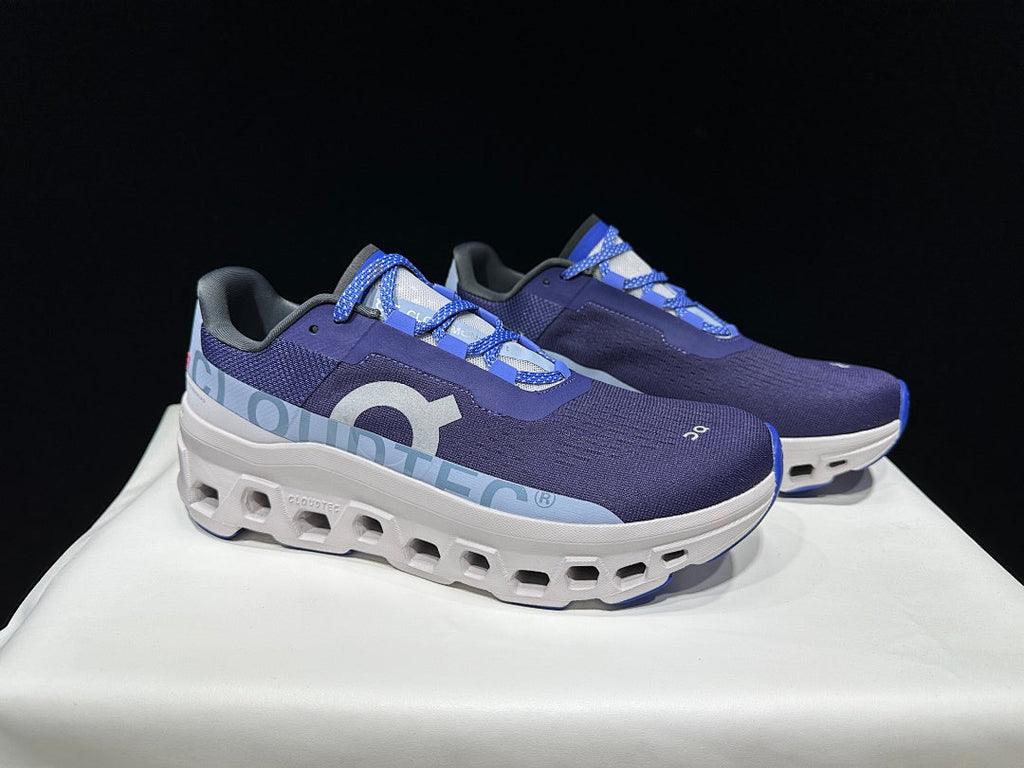 On Cloudmonster Running Shoes, Navy and White