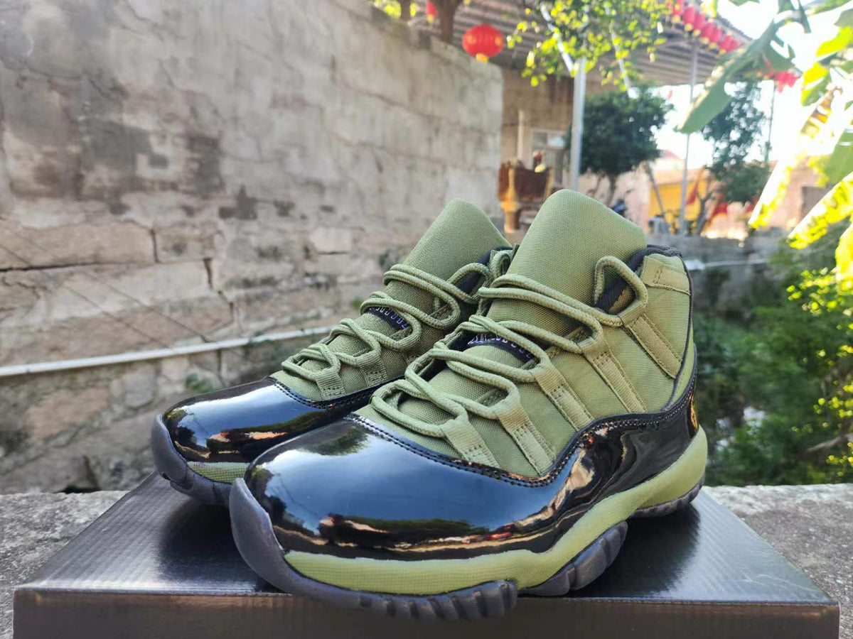 Jordan 11 Retro High Sneakers in Black and Olive Green