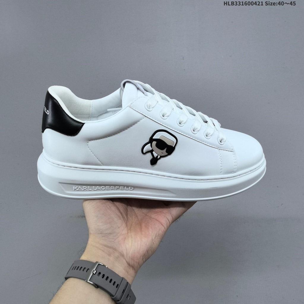 Karl Lagerfeld White Low-Top Lace-Up Sneakers with Logo