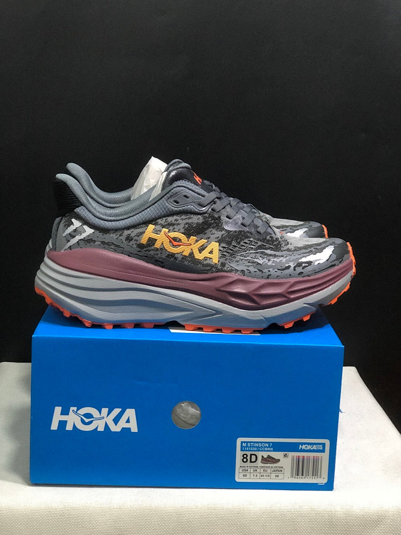 HOKA Stinson 7 Trail Running Shoes Gray Orange