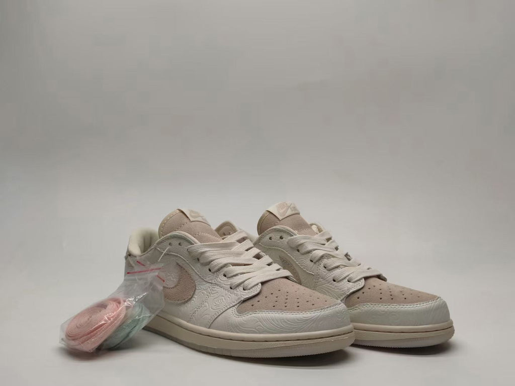 Jordan 1 Low Paisley Embossed Sneakers in Cream and Taupe
