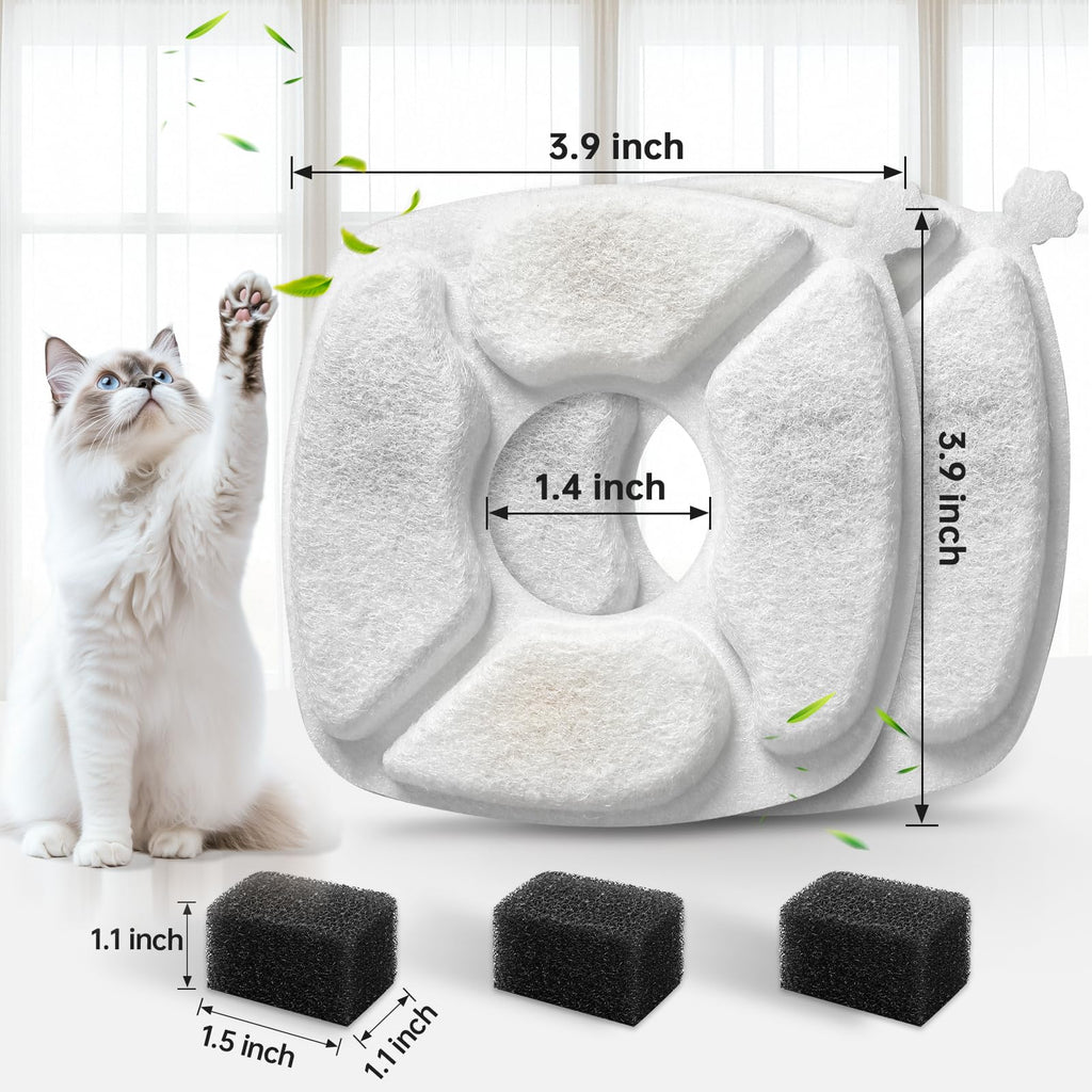Pet Fountain Replacement Filters and Sponge Pads Set