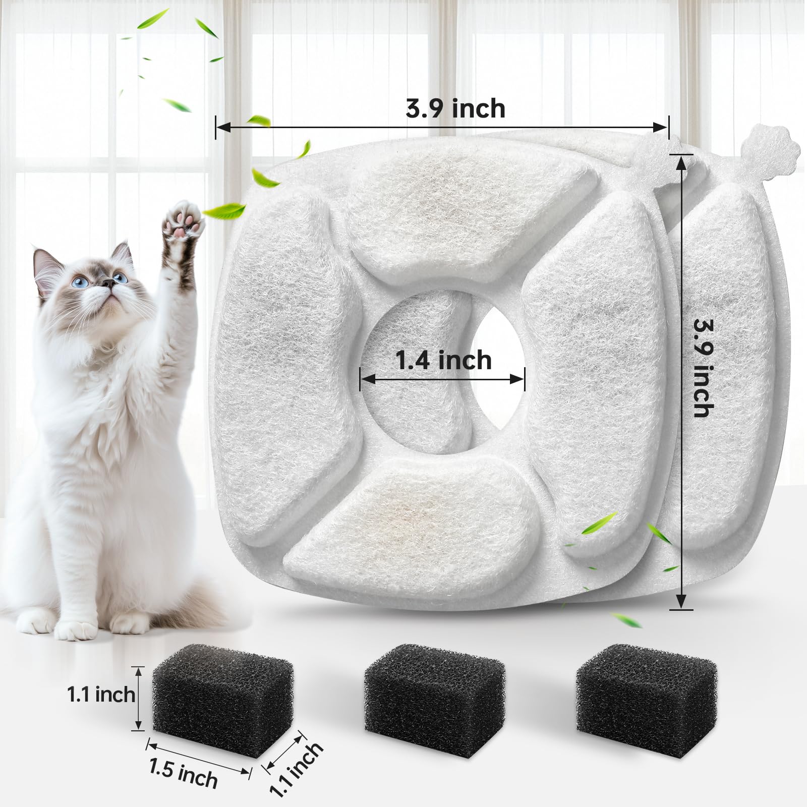 Pet Fountain Replacement Filters and Sponge Pads Set