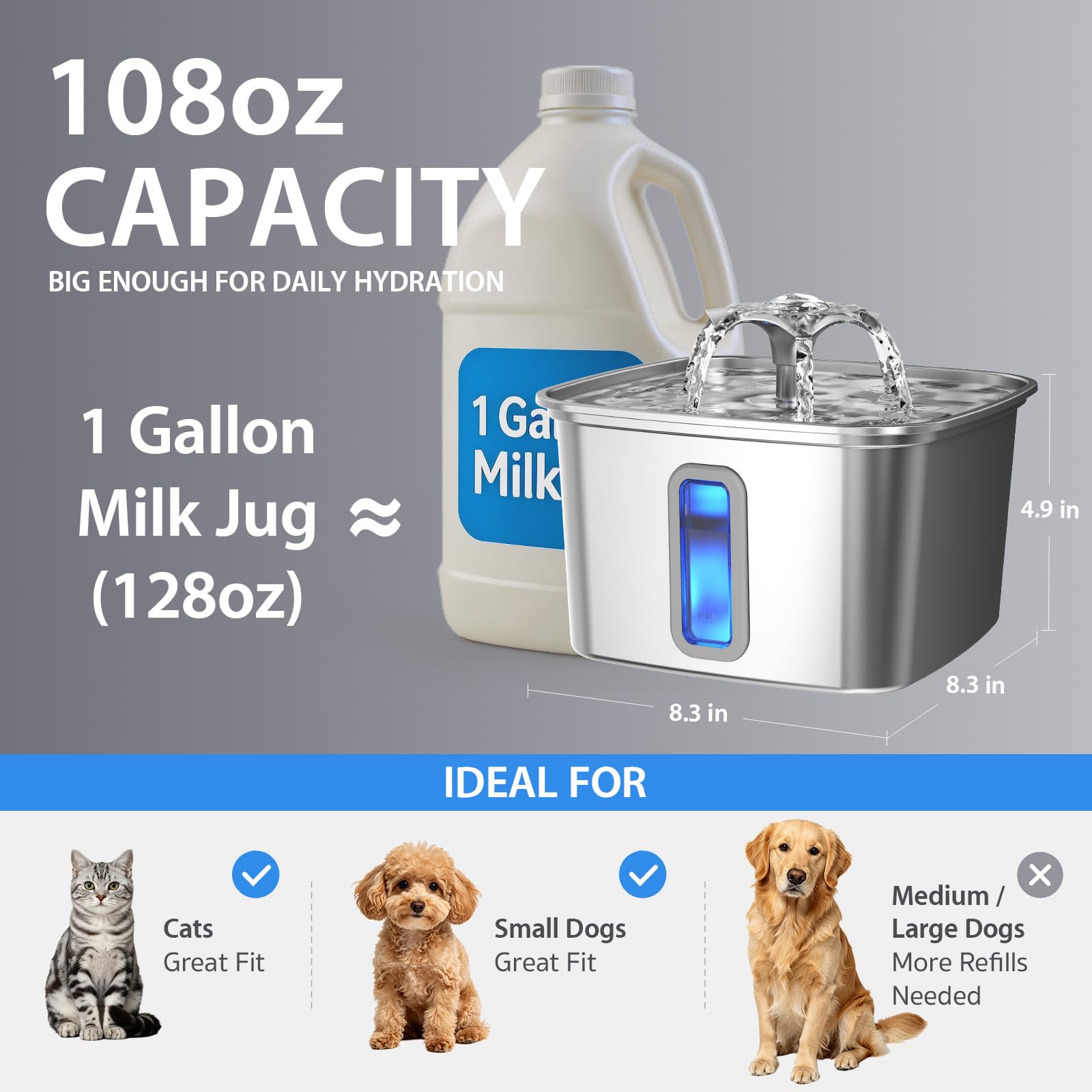 Stainless Steel Automatic Pet Water Fountain with Filters