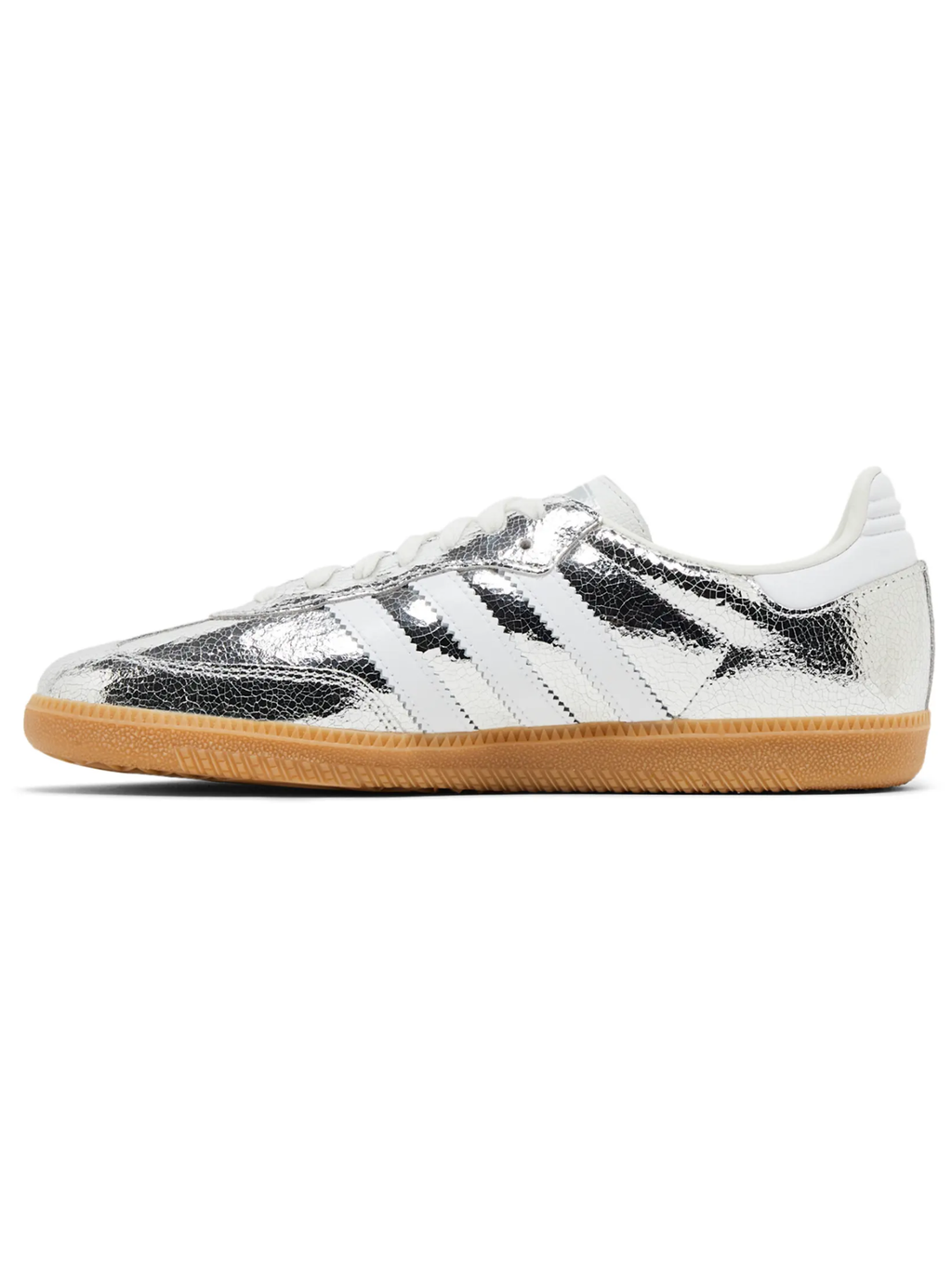 Adidas Originals Women's Silver Cracked Leather Samba OG Sneakers, JR0035